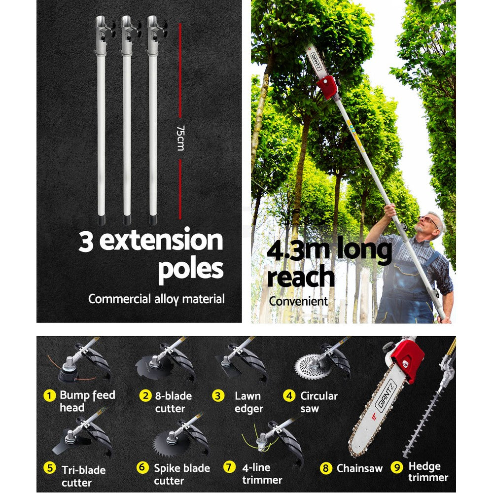 Giantz 4-STROKE Pole Chainsaw Hedge Trimmer Brush Cutter Whipper Multi Tool Saw Giantz