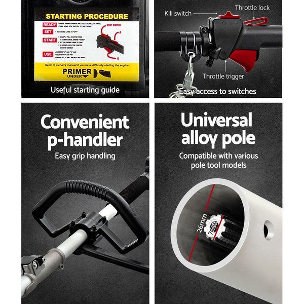 Giantz 4-STROKE Pole Chainsaw Brush Cutter Hedge Trimmer Saw Multi Tool Giantz