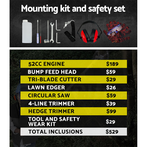 Giantz 62CC Pole Chainsaw Petrol 7 In 1 Brush Cutter Whipper Snipper Multi Tools freeshipping - Awezingly