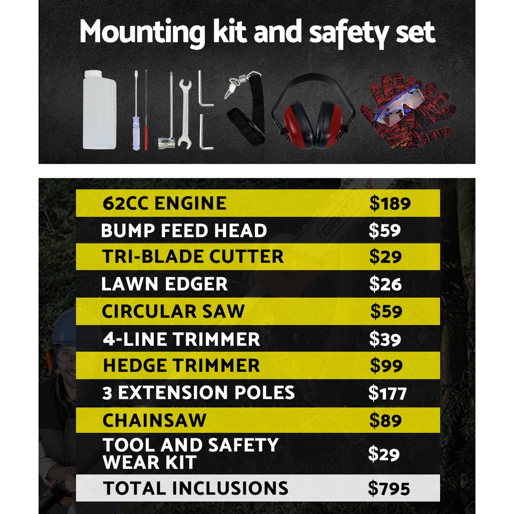 Giantz 62cc 9 in 1 Multi Use Chainsaw Giantz