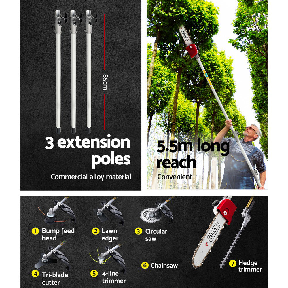 Giantz 62CC Petrol Pole Chainsaw Saw Brush Cutter Whipper Snipper Hedge Trimmer Giantz