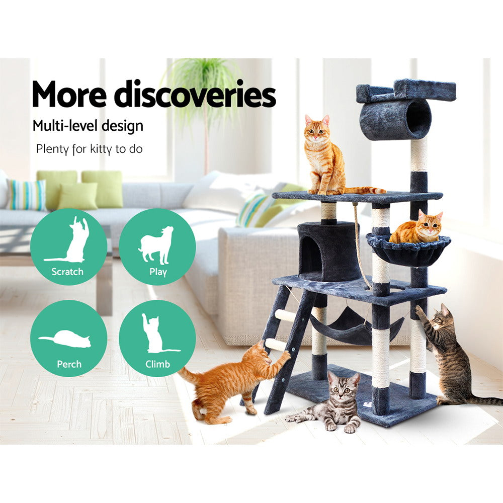i.Pet Cat Tree 141cm Trees Scratching Post Scratcher Tower Condo House Furniture Wood freeshipping - Awezingly