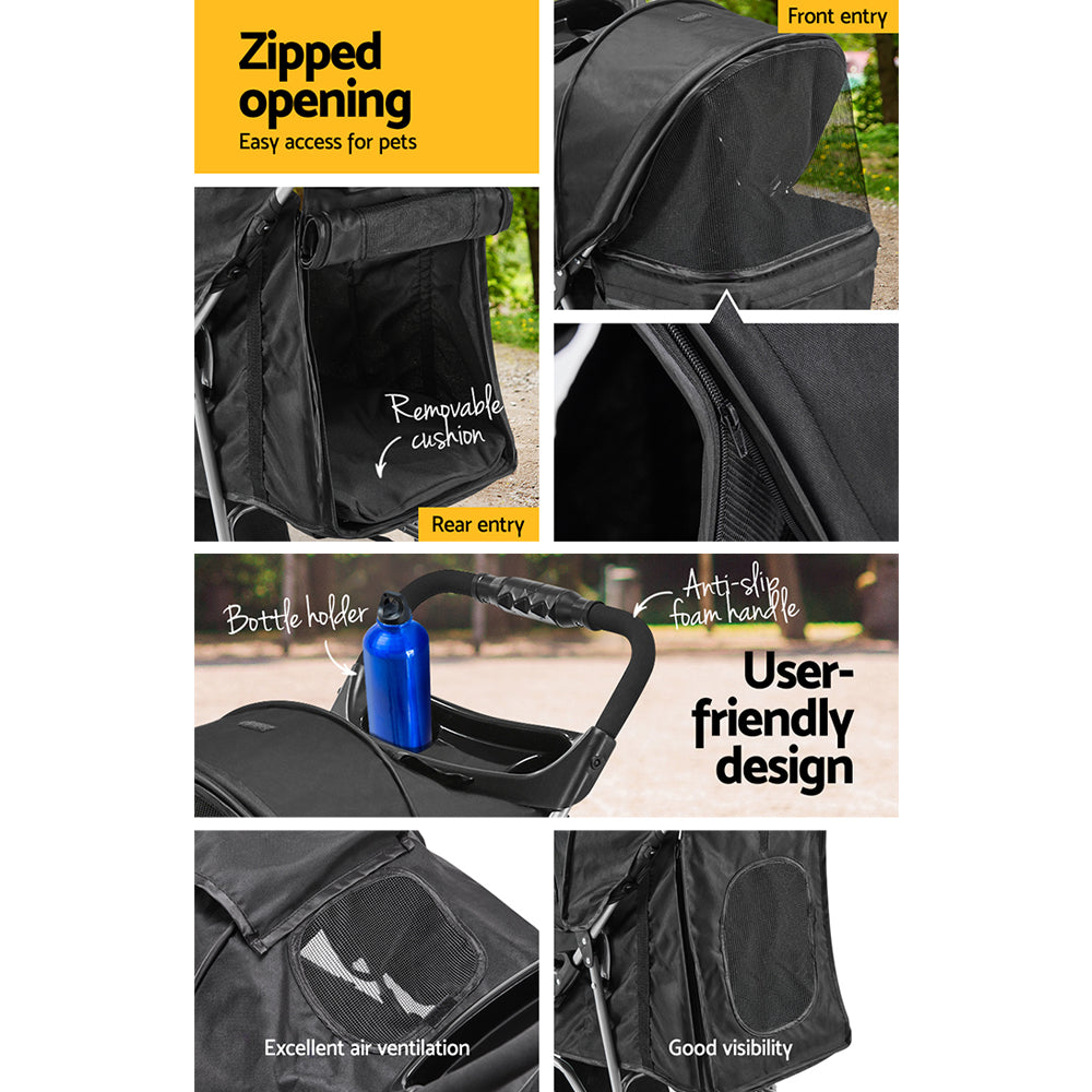 i.Pet 3 Wheel Pet Stroller - Black freeshipping - Awezingly