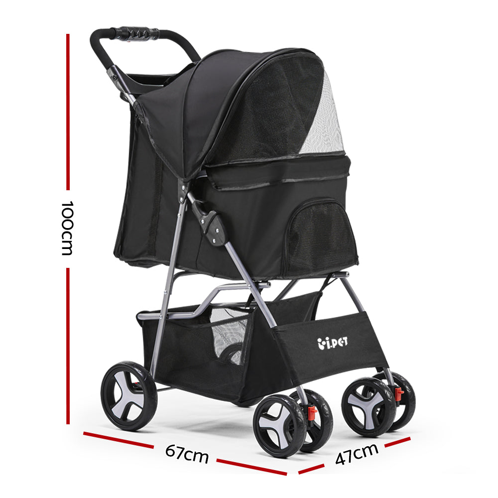 i.Pet 4 Wheel Pet Stroller - Black freeshipping - Awezingly