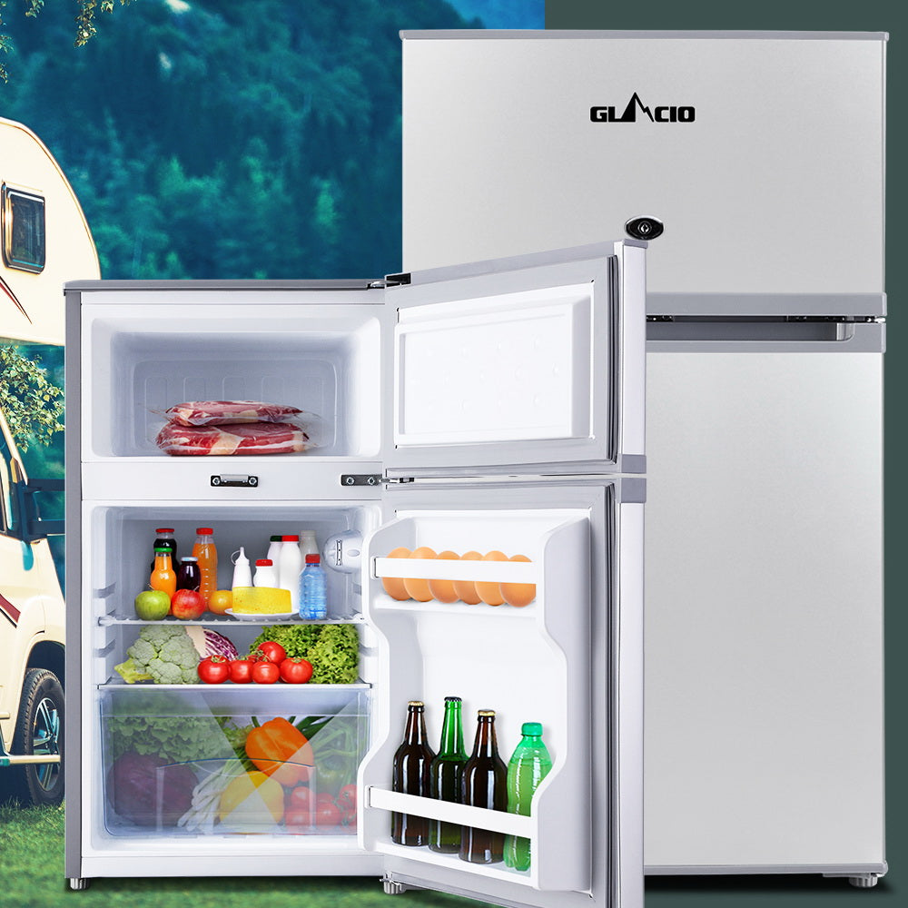 Glacio 65L Portable Fridge Bar Freezer Cooler Upright 12V/24V/240V Caravan Car Silver freeshipping - Awezingly