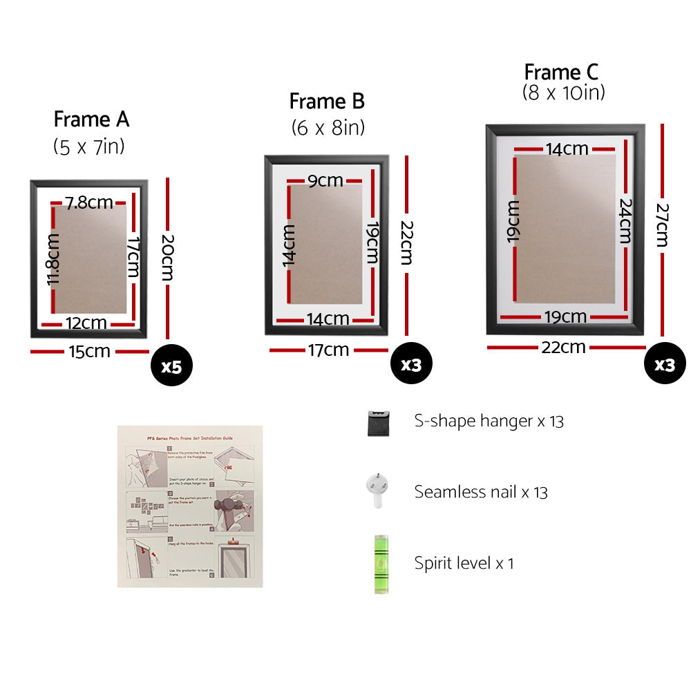 Artiss Photo Frames 11PCS  5x7in 6x8in 8x10in Hanging Wall Frame Black Artiss
