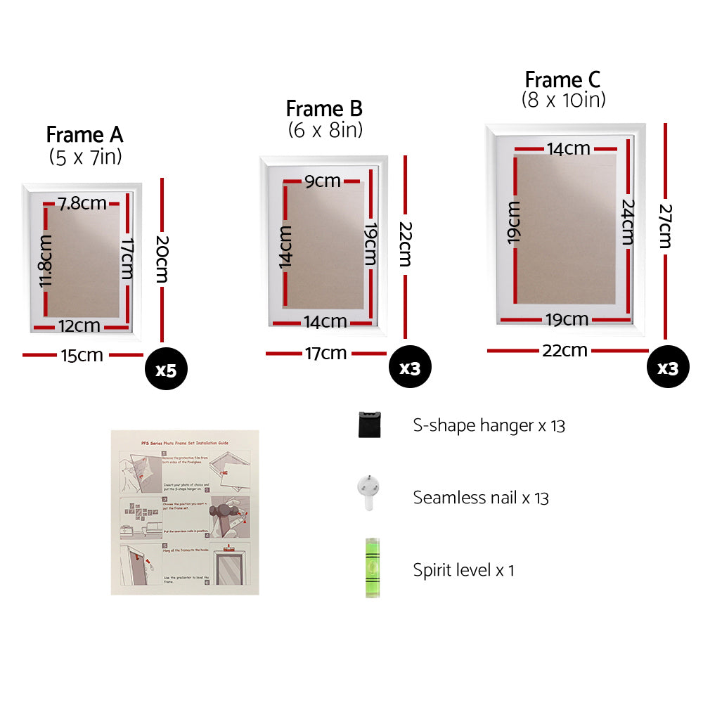 Artiss Photo Frames11PCS 5x7in 6x8in 8x10in Hanging Wall Frame White Artiss