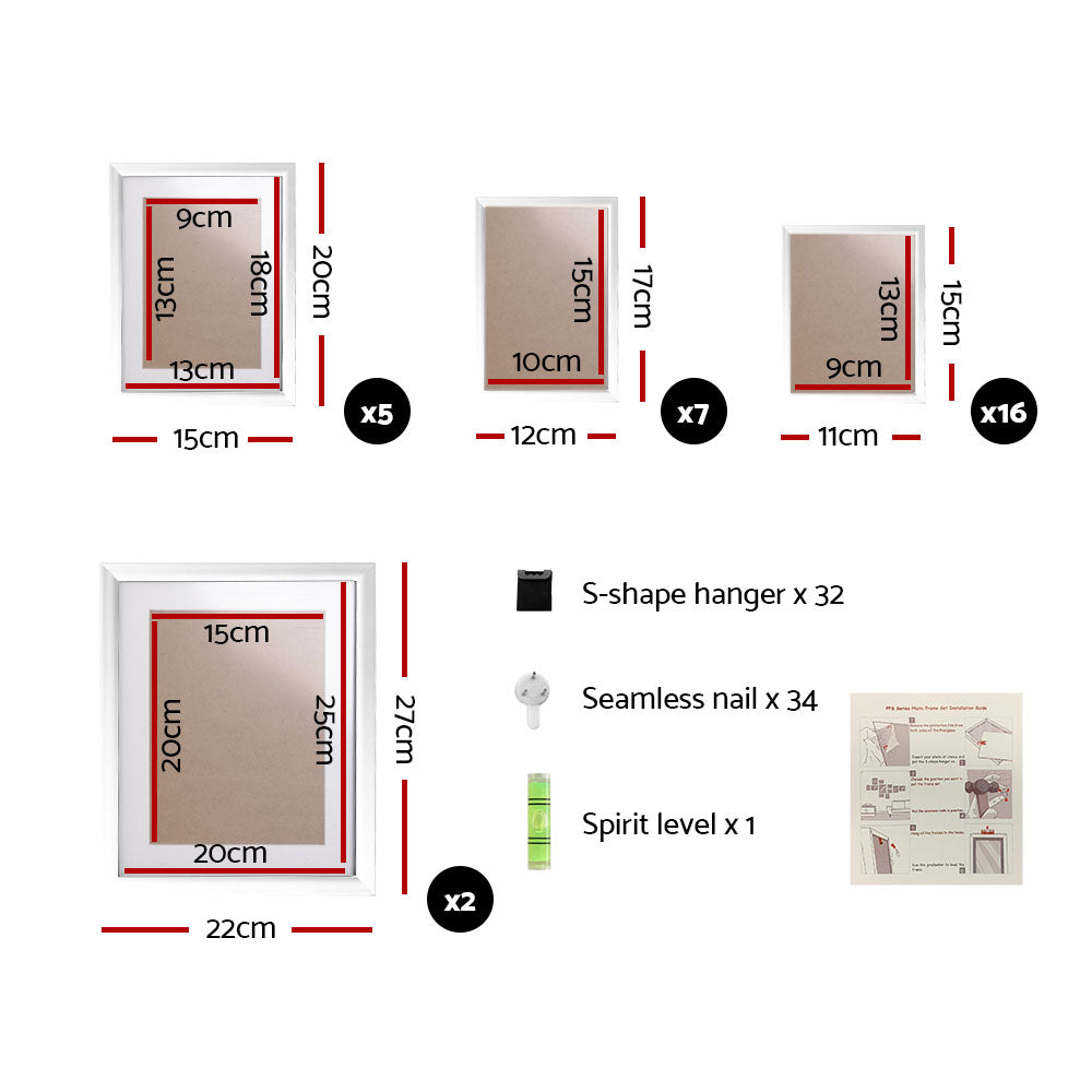 Artiss Photo Frames 30PCS  8x10in 5x7in 4x6in 3.5x5in Hanging Wall Frame White Artiss
