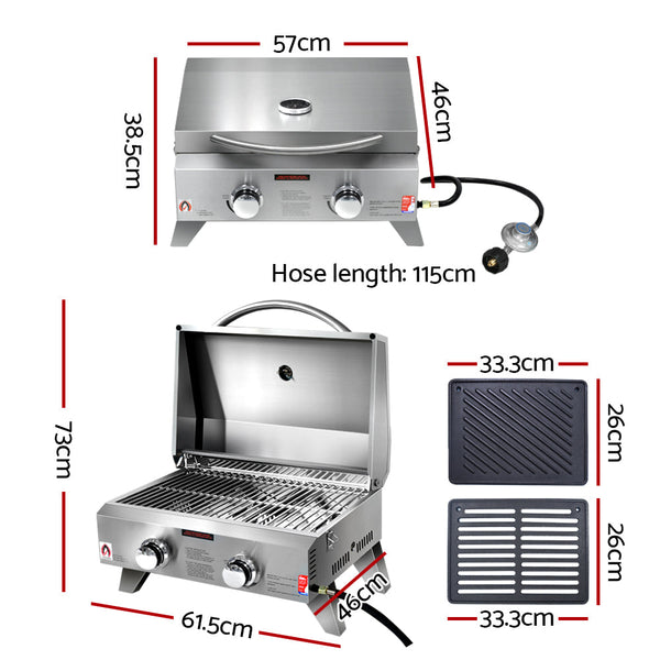 Grillz Portable Gas BBQ LPG Oven Camping Cooker Grill 2 Burners Stove Outdoor Grillz