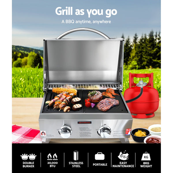 Grillz Portable Gas BBQ LPG Oven Camping Cooker Grill 2 Burners Stove Outdoor Grillz