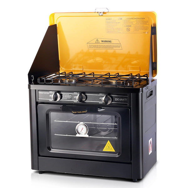 Devanti 3 Burner Portable Oven - Black & Yellow Devanti