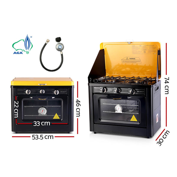 Devanti 3 Burner Portable Oven - Black & Yellow Devanti