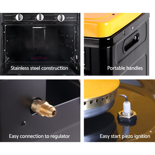 Devanti 3 Burner Portable Oven - Black & Yellow Devanti