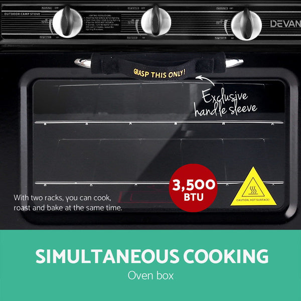 Devanti 3 Burner Portable Oven - Black & Yellow Devanti