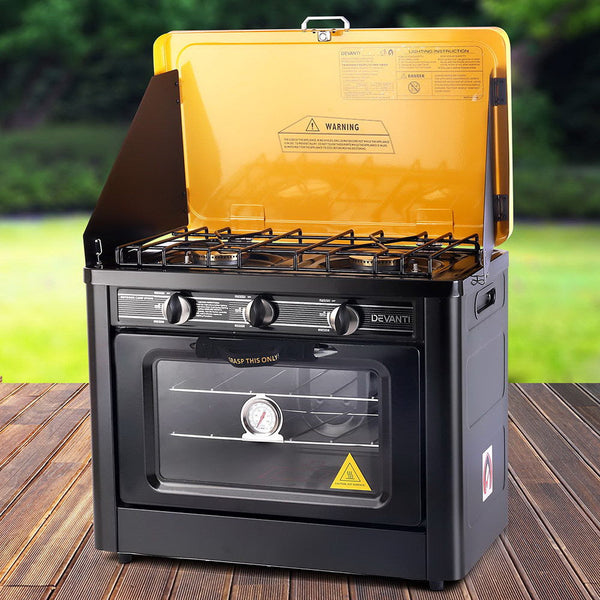 Devanti 3 Burner Portable Oven - Black & Yellow Devanti