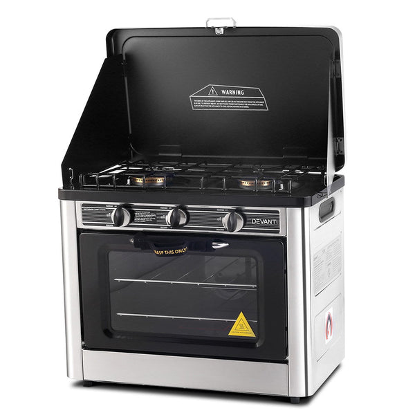 Devanti 3 Burner Portable Oven - Silver & Black Devanti