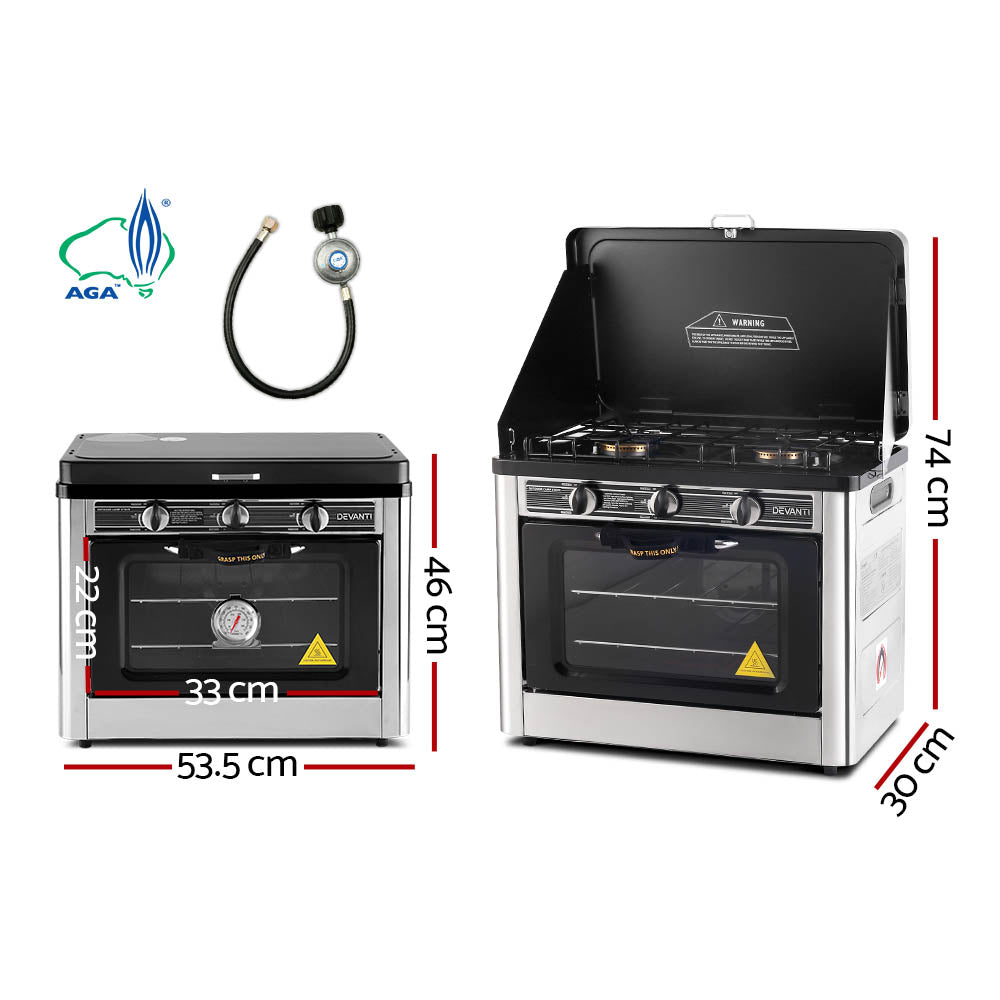 Devanti 3 Burner Portable Oven - Silver & Black Devanti