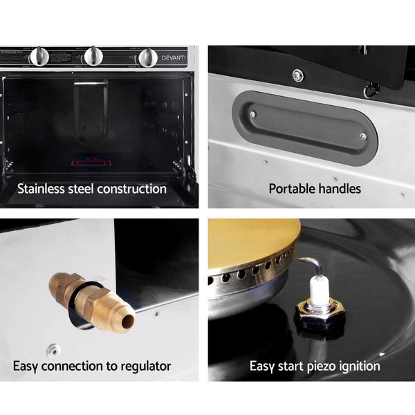 Devanti 3 Burner Portable Oven - Silver & Black Devanti