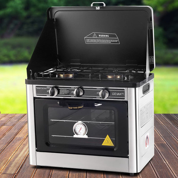 Devanti 3 Burner Portable Oven - Silver & Black Devanti