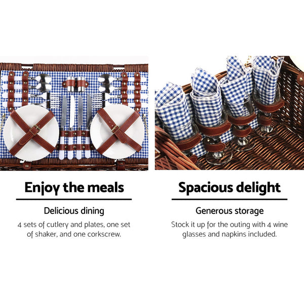 Alfresco 4 Person Picnic Basket Baskets Handle Outdoor Insulated Blanket freeshipping - Awezingly