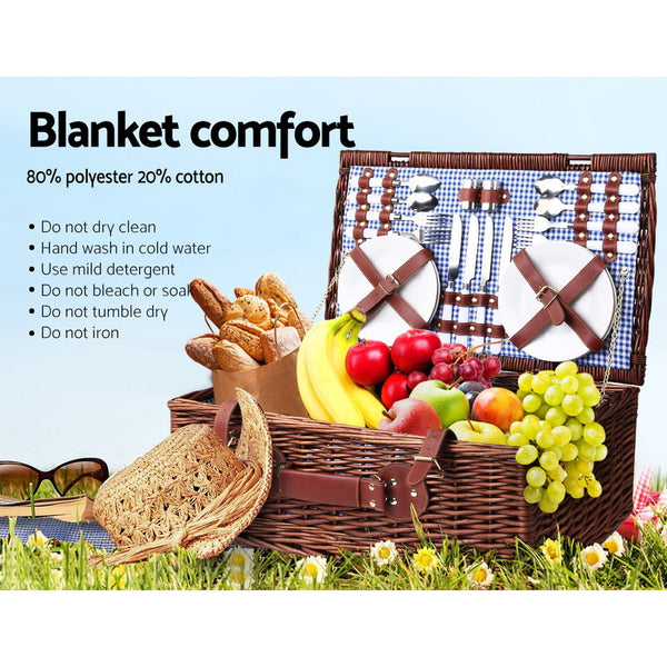 Alfresco 4 Person Picnic Basket Baskets Handle Outdoor Insulated Blanket freeshipping - Awezingly