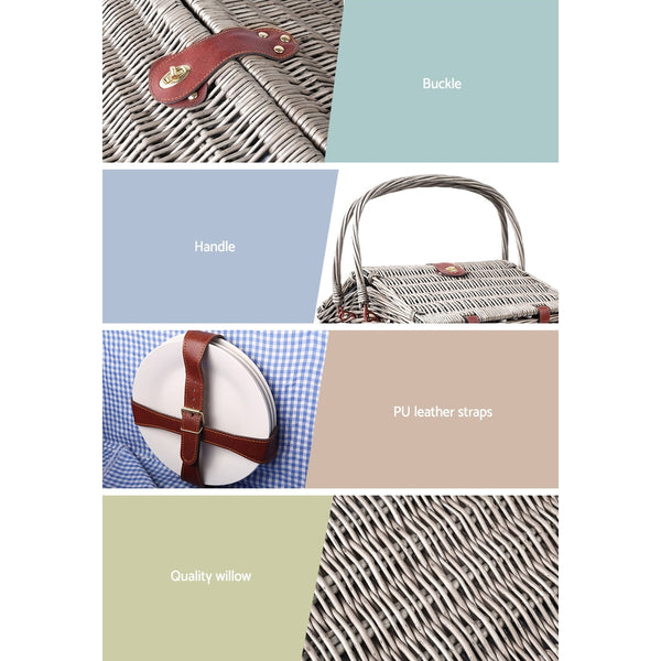 Alfresco Deluxe 4 Person Picnic Basket Baskets Outdoor Insulated Blanket freeshipping - Awezingly