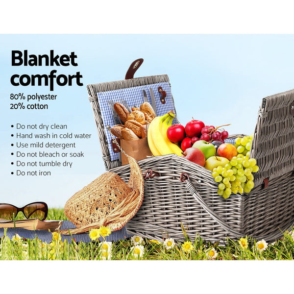 Alfresco Deluxe 4 Person Picnic Basket Baskets Outdoor Insulated Blanket freeshipping - Awezingly