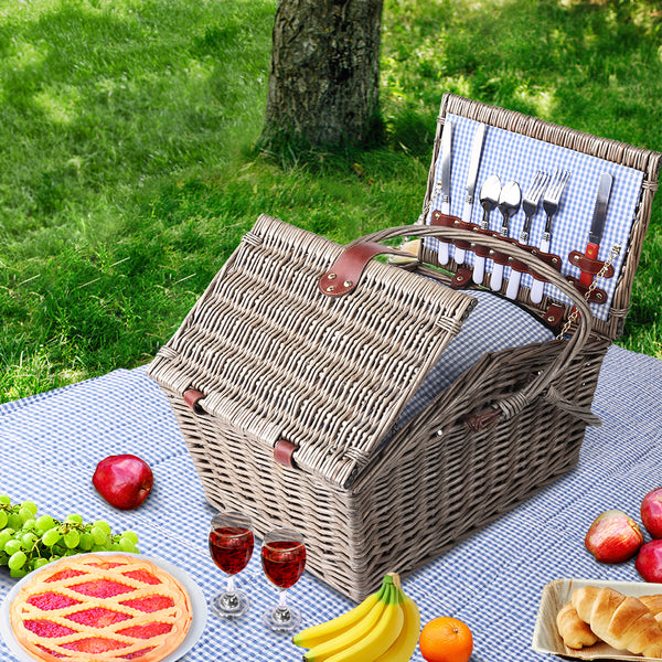 Alfresco Deluxe 4 Person Picnic Basket Baskets Outdoor Insulated Blanket freeshipping - Awezingly