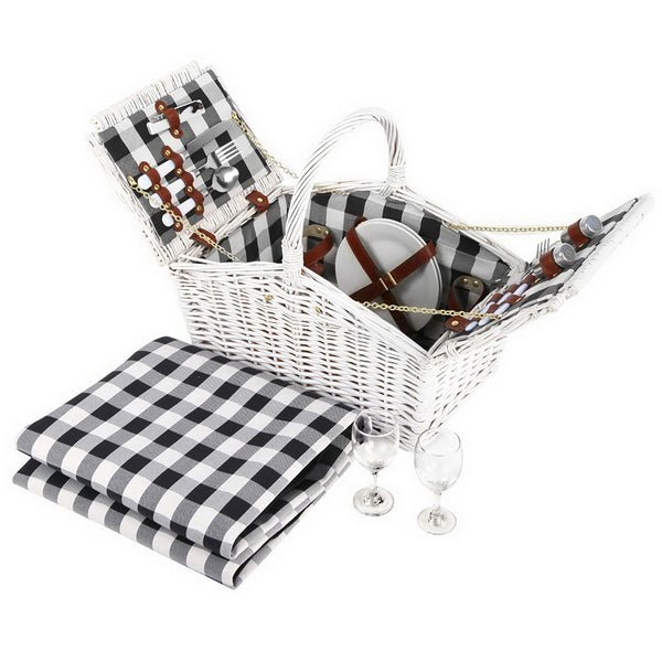 Alfresco 2 Person Picnic Basket Baskets White Deluxe Outdoor Corporate Blanket Park freeshipping - Awezingly