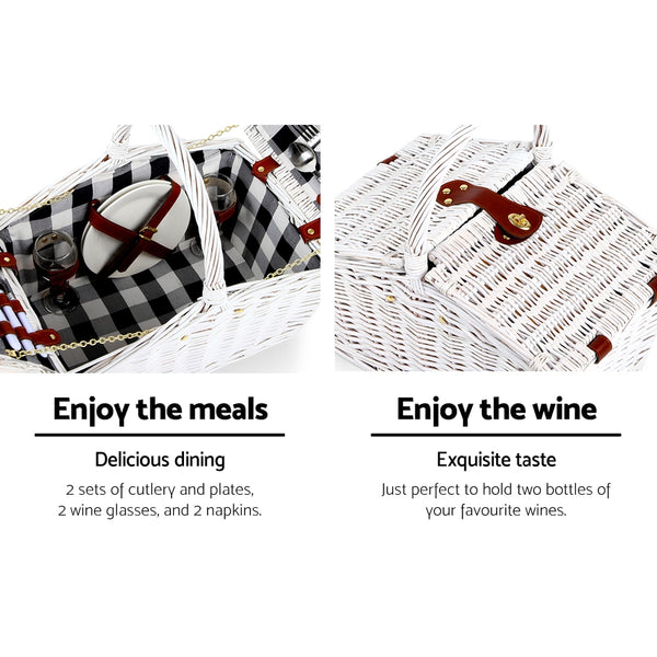 Alfresco 2 Person Picnic Basket Baskets White Deluxe Outdoor Corporate Blanket Park freeshipping - Awezingly