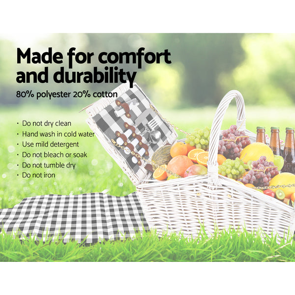 Alfresco 2 Person Picnic Basket Baskets White Deluxe Outdoor Corporate Blanket Park freeshipping - Awezingly