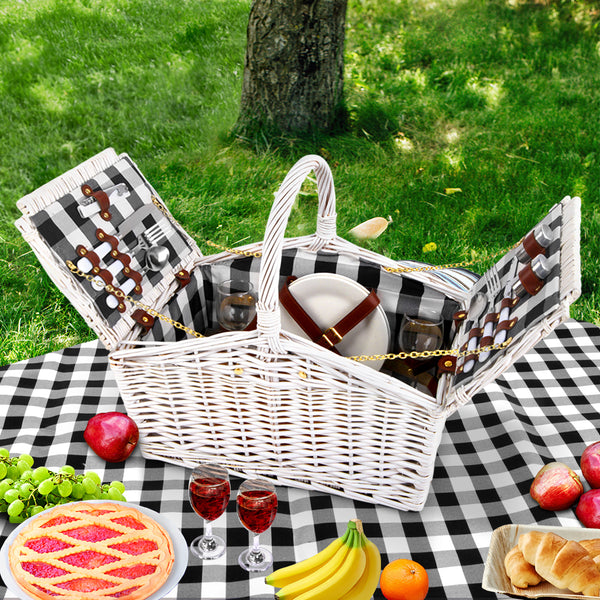Alfresco 2 Person Picnic Basket Baskets White Deluxe Outdoor Corporate Blanket Park freeshipping - Awezingly