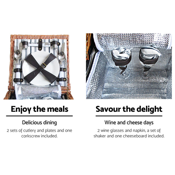 Alfresco 2 Person Picnic Basket Baskets Deluxe Outdoor Corporate Blanket Park freeshipping - Awezingly