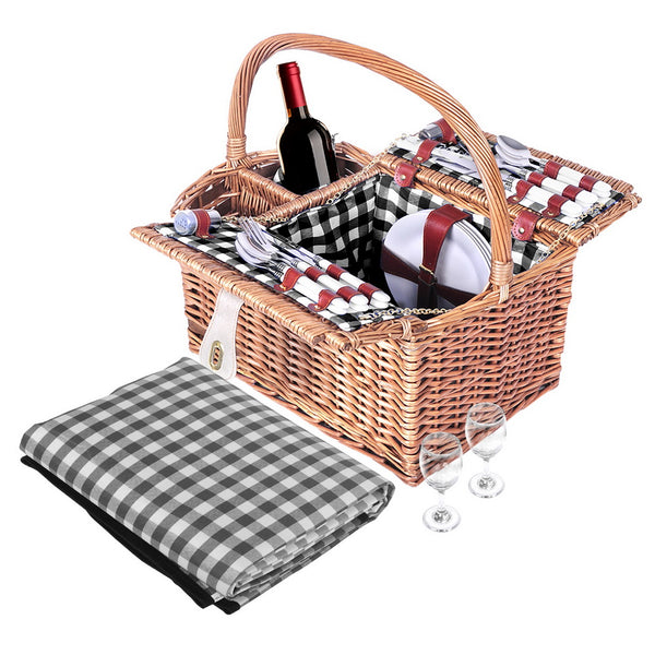 Alfresco Picnic Basket 4 Person Baskets Outdoor Insulated Blanket Deluxe freeshipping - Awezingly