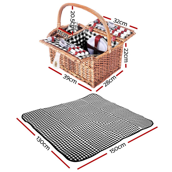 Alfresco Picnic Basket 4 Person Baskets Outdoor Insulated Blanket Deluxe freeshipping - Awezingly
