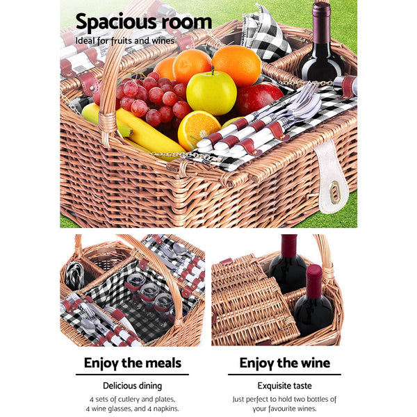 Alfresco Picnic Basket 4 Person Baskets Outdoor Insulated Blanket Deluxe freeshipping - Awezingly