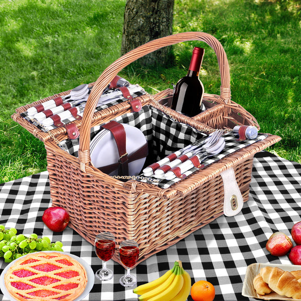 Alfresco Picnic Basket 4 Person Baskets Outdoor Insulated Blanket Deluxe freeshipping - Awezingly