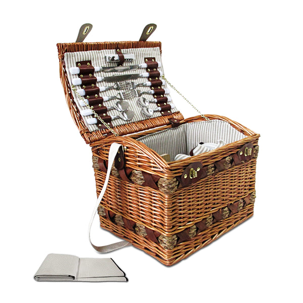 Alfresco 4 Person Picnic Basket Baskets Deluxe Outdoor Corporate Blanket Park freeshipping - Awezingly