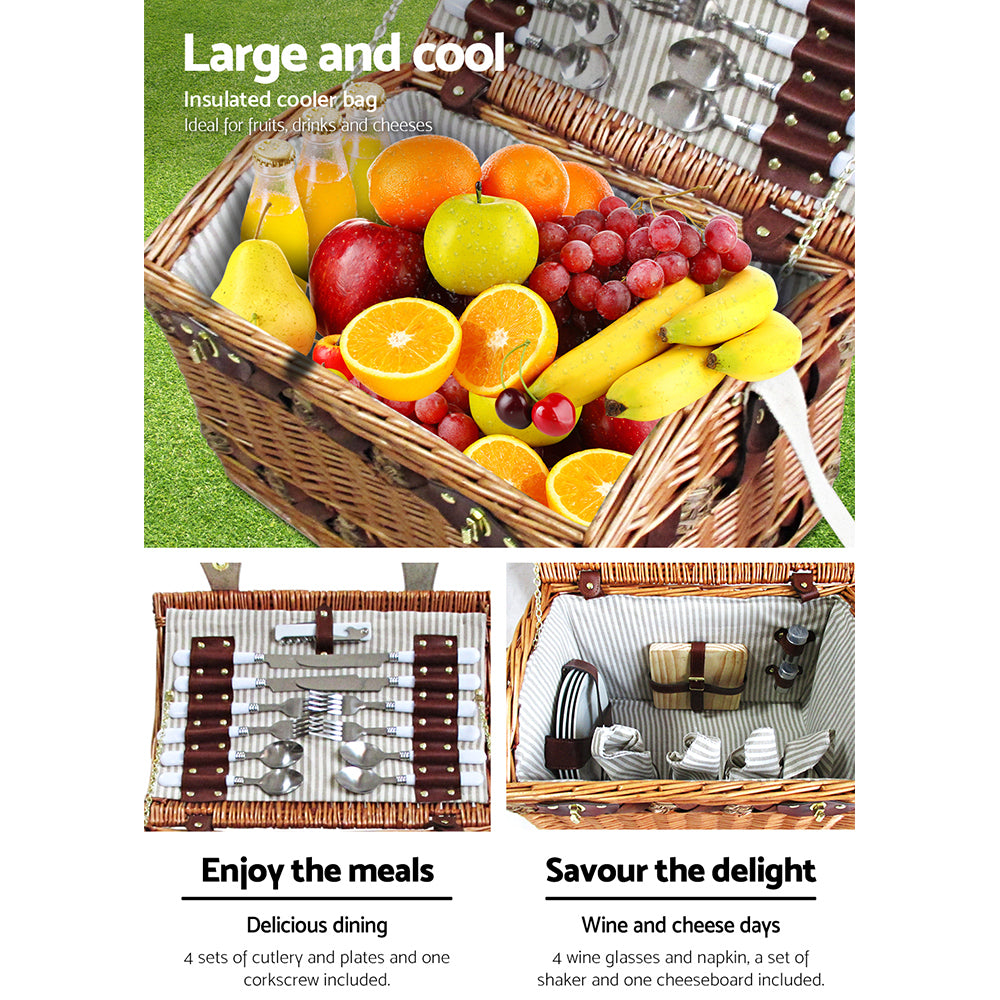 Alfresco 4 Person Picnic Basket Baskets Deluxe Outdoor Corporate Blanket Park freeshipping - Awezingly
