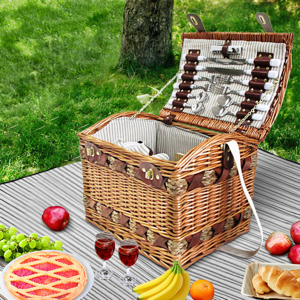 Alfresco 4 Person Picnic Basket Baskets Deluxe Outdoor Corporate Blanket Park freeshipping - Awezingly