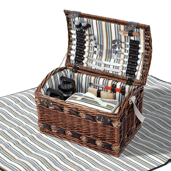 Alfresco 4 Person Wicker Picnic Basket Baskets Outdoor Insulated Gift Blanket freeshipping - Awezingly