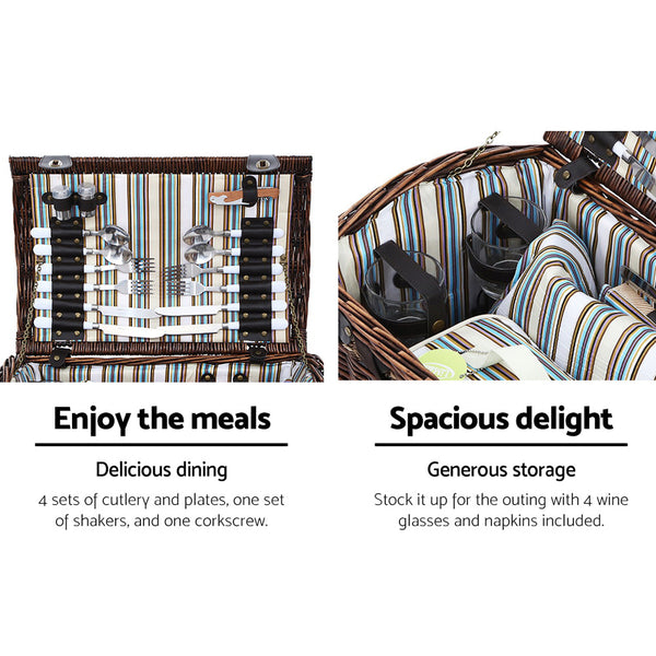Alfresco 4 Person Wicker Picnic Basket Baskets Outdoor Insulated Gift Blanket freeshipping - Awezingly
