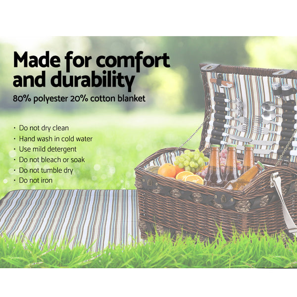 Alfresco 4 Person Wicker Picnic Basket Baskets Outdoor Insulated Gift Blanket freeshipping - Awezingly