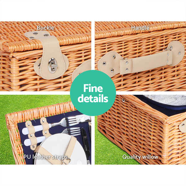 Alfresco 4 Person Picnic Basket Baskets Blue Deluxe Outdoor Corporate Blanket Park freeshipping - Awezingly