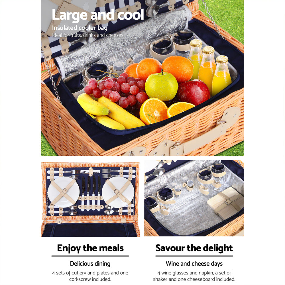Alfresco 4 Person Picnic Basket Baskets Blue Deluxe Outdoor Corporate Blanket Park freeshipping - Awezingly