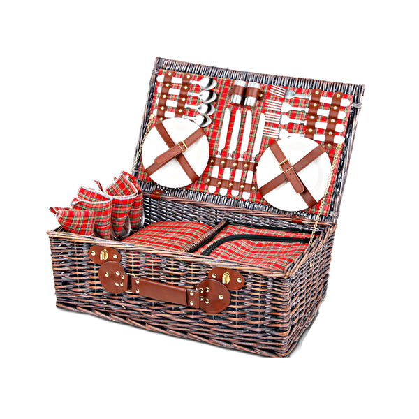 Alfresco 4 Person Picnic Basket Baskets Red Handle Outdoor Corporate Blanket Park freeshipping - Awezingly