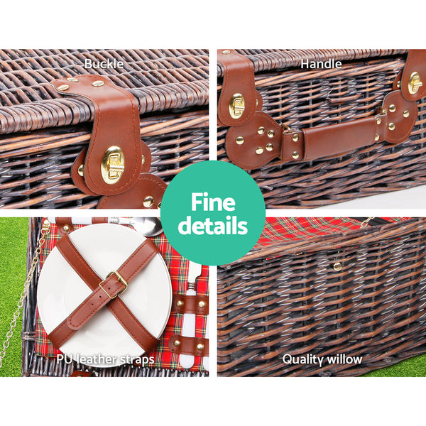 Alfresco 4 Person Picnic Basket Baskets Red Handle Outdoor Corporate Blanket Park freeshipping - Awezingly