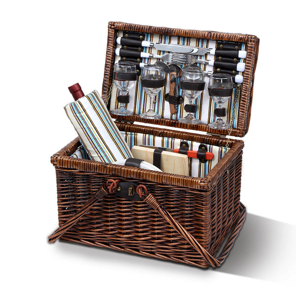 Alfresco Deluxe 4 Person Picnic Basket Set Folding Outdoor Insulated Liquor bag freeshipping - Awezingly