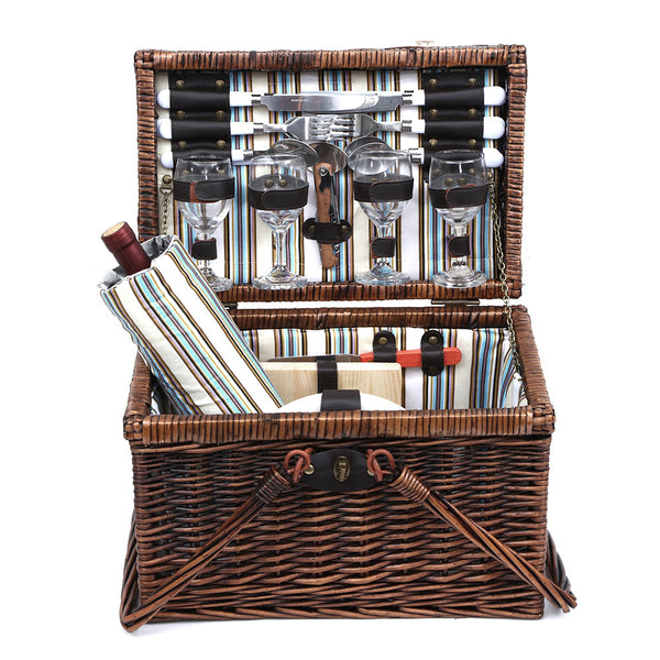 Alfresco Deluxe 4 Person Picnic Basket Set Folding Outdoor Insulated Liquor bag freeshipping - Awezingly