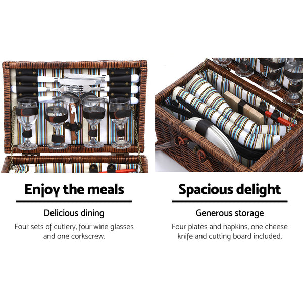 Alfresco Deluxe 4 Person Picnic Basket Set Folding Outdoor Insulated Liquor bag freeshipping - Awezingly